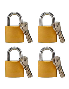 Tradineur - Pack de 4 candados de latón con llaves, arco de acero cromado, máxima seguridad, taquillas, gimnasio, maleta, armari