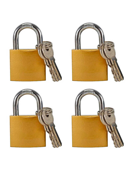 Tradineur - Pack de 4 candados de latón con llaves, arco de acero cromado, máxima seguridad, taquillas, gimnasio, maleta, armari