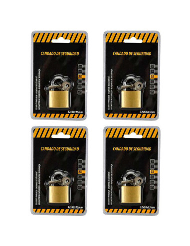 Tradineur - Pack de 4 candados de latón con llaves, arco de acero cromado, máxima seguridad, taquillas, gimnasio, maleta, armari