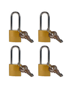 Tradineur - Pack de 4 candados de latón con llaves, arco alto de acero cromado, máxima seguridad, taquillas, gimnasio, maleta, a