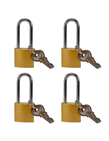 Tradineur - Pack de 4 candados de latón con llaves, arco alto de acero cromado, máxima seguridad, taquillas, gimnasio, maleta, a