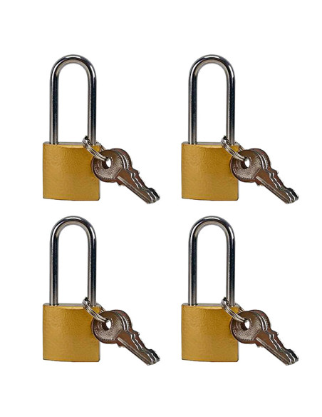 Tradineur - Pack de 4 candados de latón con llaves, arco alto de acero cromado, máxima seguridad, taquillas, gimnasio, maleta, a