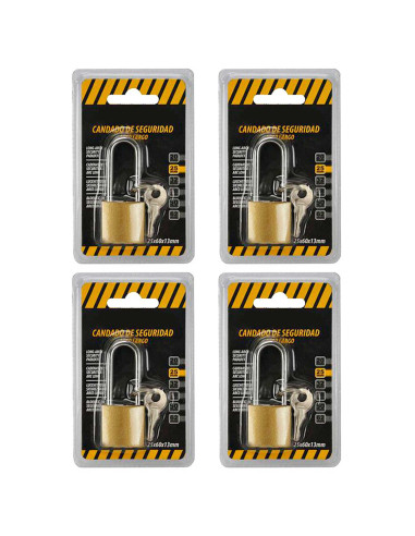 Tradineur - Pack de 4 candados de latón con llaves, arco alto de acero cromado, máxima seguridad, taquillas, gimnasio, maleta, a