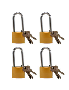 Tradineur - Pack de 4 candados de latón con llaves, arco alto de acero cromado, máxima seguridad, taquillas, gimnasio, maleta, a
