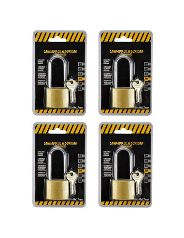 Tradineur - Pack de 4 candados de latón con llaves, arco alto de acero cromado, máxima seguridad, taquillas, gimnasio, maleta, a