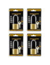 Tradineur - Pack de 4 candados de latón con llaves, arco alto de acero cromado, máxima seguridad, taquillas, gimnasio, maleta, a
