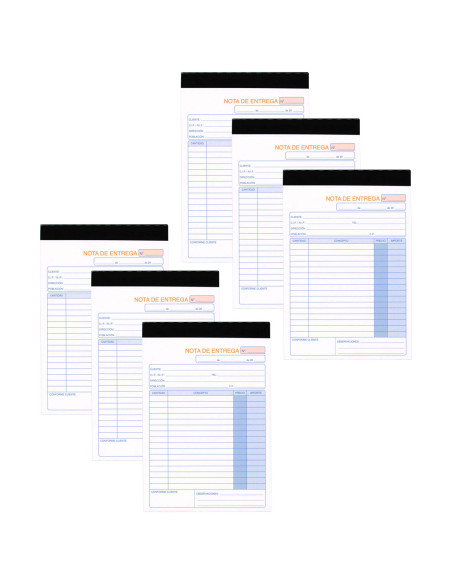 Tradineur - Pack de 6 talonarios de notas de entrega, 70 hojas, 35 juegos original + copia, autocopiativas, matriz de corte y ta