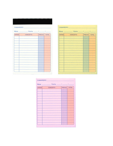 Tradineur - Pack de 6 blocs de camarero, 75 hojas, 25 juegos original + 2 copias, autocopiativas, matriz de corte y tapas de car