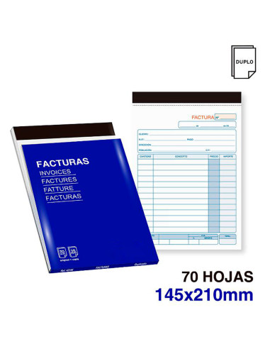 Tradineur - Pack de 6 talonarios de facturas, 70 hojas, 35 juegos original + copia, autocopiativas, matriz de corte y tapas de c