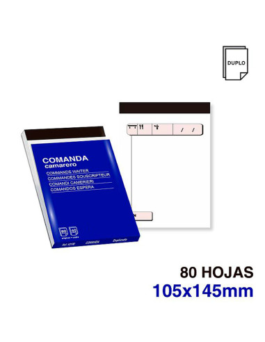 Tradineur - Pack de 6 talonarios comandas camarero, 80 hojas, 40 juegos original + copia, autocopiativas, matriz de corte y tapa