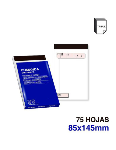 Tradineur - Pack de 6 talonarios comandas camarero, 75 hojas, 25 juegos original + 2 copias, autocopiativas, matriz de corte y t