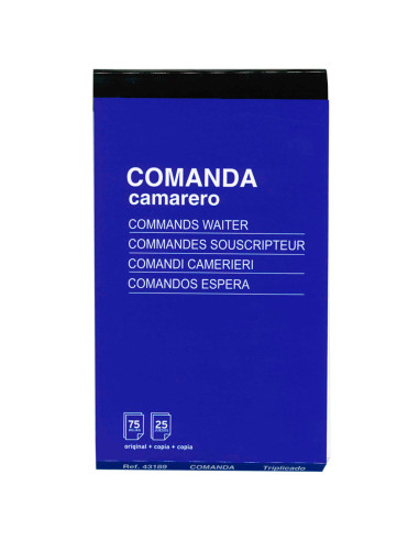 Tradineur - Pack de 6 talonarios comandas camarero, 75 hojas, 25 juegos original + 2 copias, autocopiativas, matriz de corte y t
