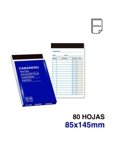 Tradineur - Pack de 6 blocs de camarero, 80 hojas, 40 juegos original + copia, autocopiativas, matriz de corte y tapas de cartón