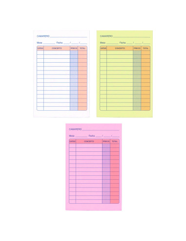 Tradineur - Pack de 6 blocs de camarero, 75 hojas, 25 juegos original + 2 copias, autocopiativas, matriz de corte y tapas de car