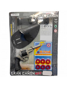 Tradineur - Set de pistola de juguete "Gran cañón" con 96 fulminantes, cartuchera y cinturón, revólver recargable con disparos s