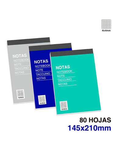 Tradineur - Pack de 6 blocs de notas, 80 hojas cuadriculadas, incluyen matriz de corte y tapas de cartón, anotaciones (Tamaño A5