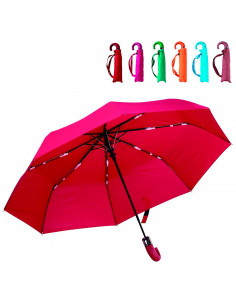 Tradineur - Paraguas plegable liso de mujer, poliéster, mango de goma, automático, antiviento, 8 varillas de fibra, ligero y res