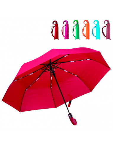 Tradineur - Paraguas plegable liso de mujer, poliéster, mango de goma, automático, antiviento, 8 varillas de fibra, ligero y res
