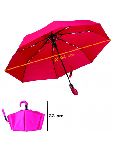 Tradineur - Paraguas plegable liso de mujer, poliéster, mango de goma, automático, antiviento, 8 varillas de fibra, ligero y res