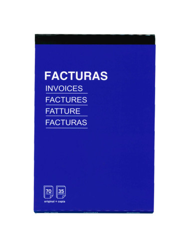 Tradineur - Pack de 12 talonarios de facturas, 70 hojas, 35 juegos original + copia, autocopiativo, matriz de corte y tapas de c