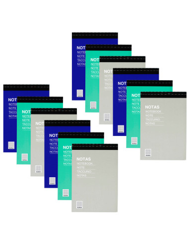 Tradineur - Pack de 12 blocs de notas, 80 hojas cuadriculadas, incluyen matriz de corte y tapas de cartón, hacer anotaciones (Ta