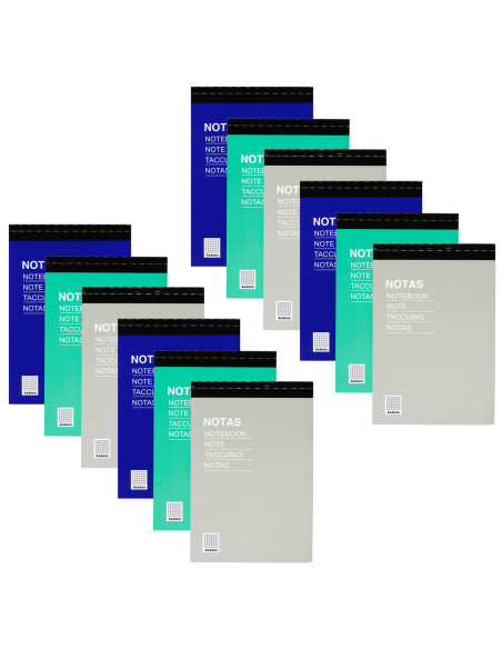 Tradineur - Pack de 12 blocs de notas, 80 hojas cuadriculadas, incluyen matriz de corte y tapas de cartón, hacer anotaciones (Ta