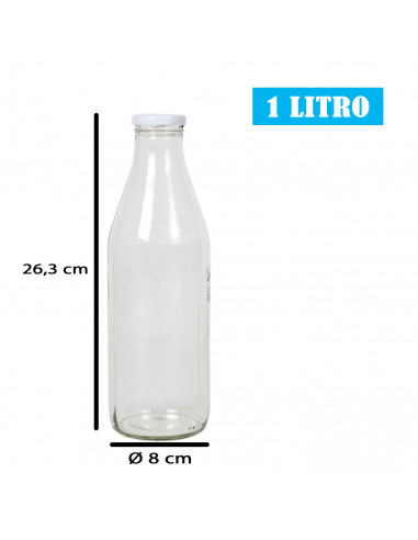 Tradineur - Pack de 4 botellas de cristal para leche, bote para bebidas con tapa de rosca, batidos, zumos, licuados de verduras,