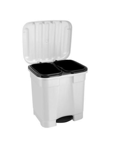 Tradineur - Cubo de basura con pedal y 2 compartimentos, plástico, contenedor basura, papelera con 2 cubos interiores, fabricado