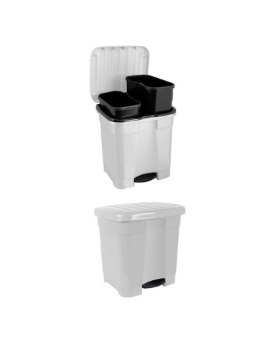 Tradineur - Cubo de basura con pedal y 2 compartimentos, plástico, contenedor basura, papelera con 2 cubos interiores, fabricado