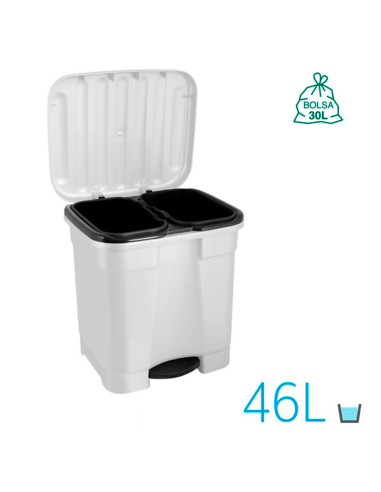 Tradineur - Cubo de basura con pedal y 2 compartimentos, plástico, contenedor basura, papelera con 2 cubos interiores, fabricado