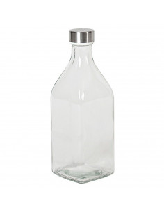 Tradineur - Botella de vidrio cuadrada con tapón de acero, cierre de rosca, agua, leche, batidos, zumos, licuados de verduras, s