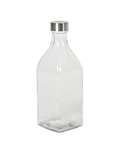 Tradineur - Botella de vidrio cuadrada con tapón de acero, cierre de rosca, agua, leche, batidos, zumos, licuados de verduras, s