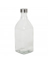 Tradineur - Botella de vidrio cuadrada con tapón de acero, cierre de rosca, agua, leche, batidos, zumos, licuados de verduras, s