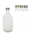 Tradineur - Botella de vidrio cuadrada con tapón de acero, cierre de rosca, agua, leche, batidos, zumos, licuados de verduras, s