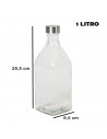 Tradineur - Botella de vidrio cuadrada con tapón de acero, cierre de rosca, agua, leche, batidos, zumos, licuados de verduras, s