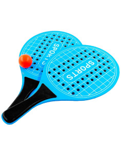 Tradineur - Palas de playa "Sport" con pelota - Fabricado en Madera - Diseño agujereado - Ideal para jugar en la playa, piscina,