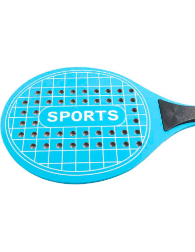 Tradineur - Palas de playa "Sport" con pelota - Fabricado en Madera - Diseño agujereado - Ideal para jugar en la playa, piscina,