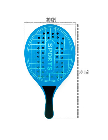 Tradineur - Palas de playa "Sport" con pelota - Fabricado en Madera - Diseño agujereado - Ideal para jugar en la playa, piscina,