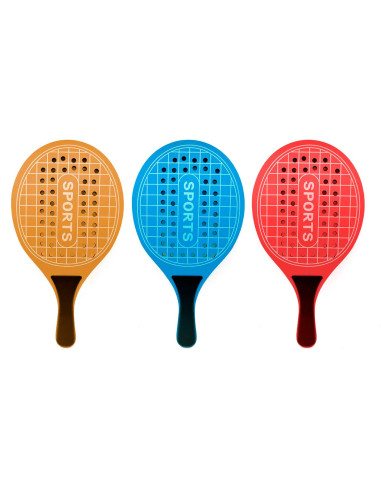 Tradineur - Palas de playa "Sport" con pelota - Fabricado en Madera - Diseño agujereado - Ideal para jugar en la playa, piscina,