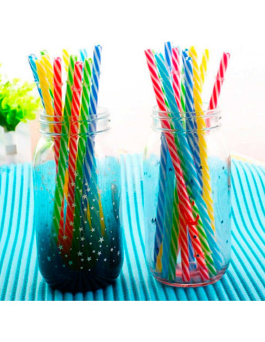 Tradineur - Pack de 96 Pajitas multicolor Reutilizables - Fabricadas en Plástico - Ideal para Bebidas al Aire Libre - Apto para