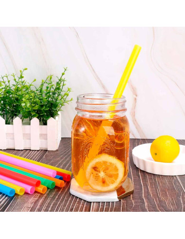 Tradineur - Pack de 96 Pajitas multicolor Biodegradable - Fabricadas en PLA - Ideal para Bebidas al Aire Libre - Apto para uso A