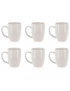Tradineur - Pack de 6 tazas de cerámica, tazón desayuno, café, infusiones, diseño clásico, resistente y duradera, aptas para lav