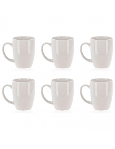 Tradineur - Pack de 6 tazas de cerámica, tazón desayuno, café, infusiones, diseño clásico, resistente y duradera, aptas para lav