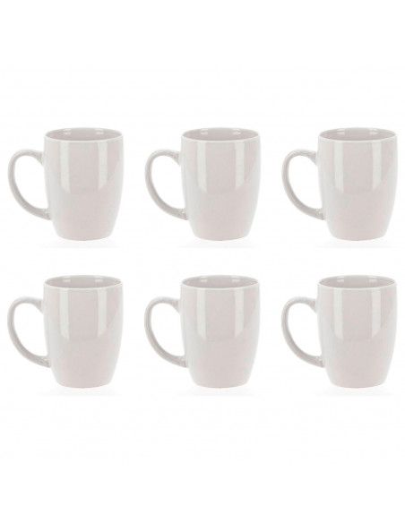 Tradineur - Pack de 6 tazas de cerámica, tazón desayuno, café, infusiones, diseño clásico, resistente y duradera, aptas para lav