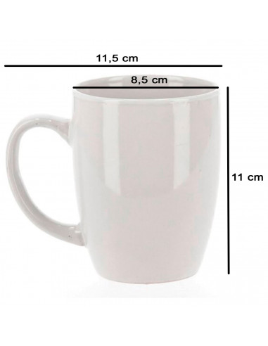 Tradineur - Pack de 6 tazas de cerámica, tazón desayuno, café, infusiones, diseño clásico, resistente y duradera, aptas para lav