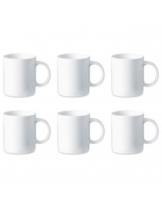 Tradineur - Pack de 6 tazas de cerámica, tazón desayuno, café, infusiones, diseño clásico, aptas para lavavajillas y microondas