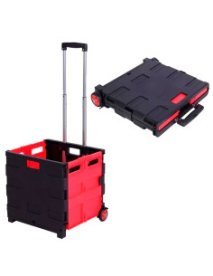 Tradineur - Carro con caja plegable y ruedas, mango telescópico, plástico y aluminio, carrito de la compra, transporte, maletero