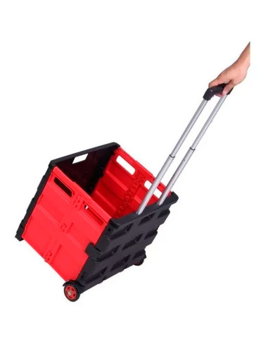 Tradineur - Carro con caja plegable y ruedas, mango telescópico, plástico y aluminio, carrito de la compra, transporte, maletero