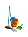 Tradineur - Kit de limpieza de juguete con 4 utensilios, plástico resistente, cubo, fregona, escoba y recogedor, barrer, fregar,