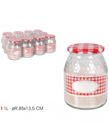 Tradineur - Pack de 6 tarros de miel - Fabricado en Cristal - Capacidad de 1 Litro - Ideal para el almacenamiento tanto de miel